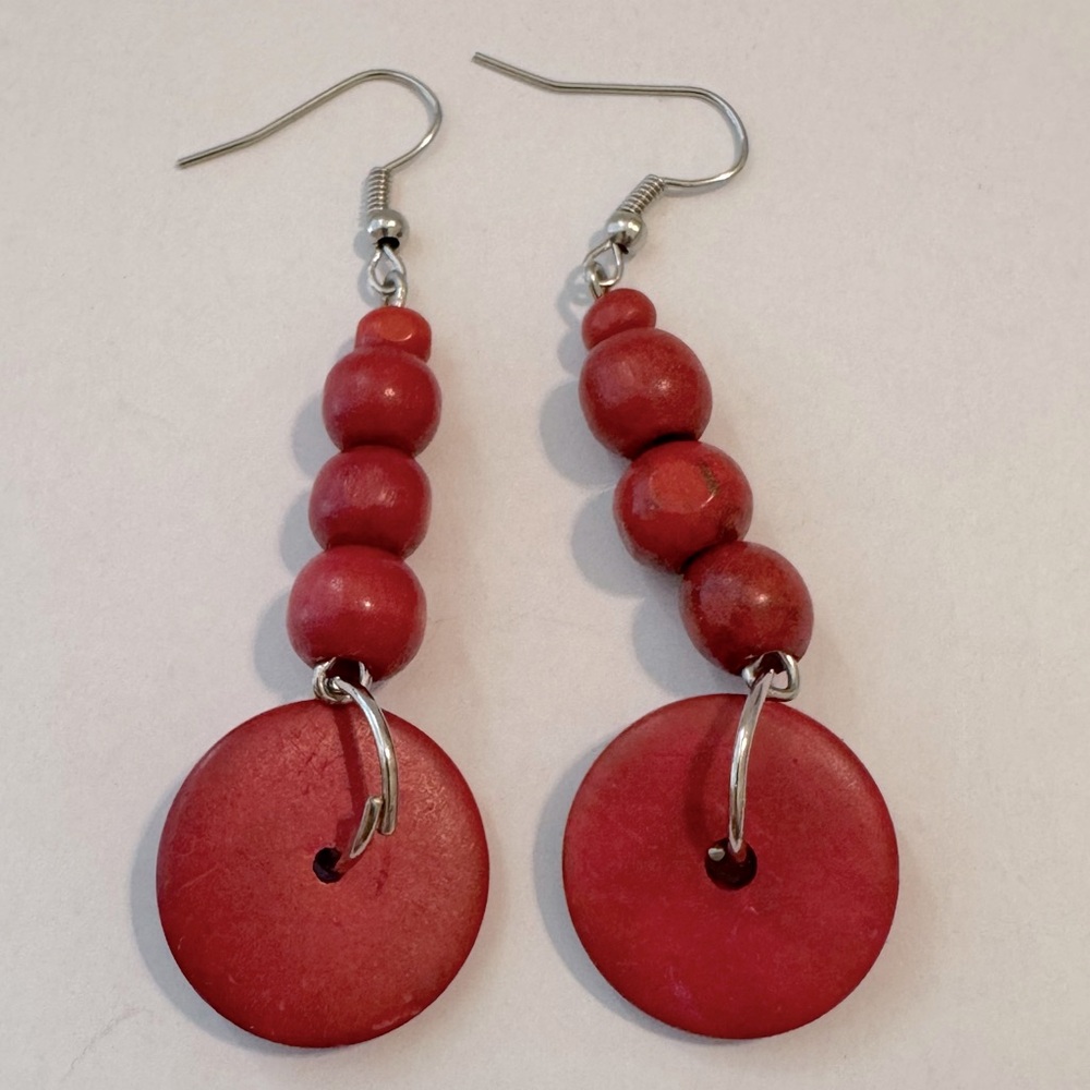 NWOT Ugandan Handmade Wooden Bead Dangle Earrings